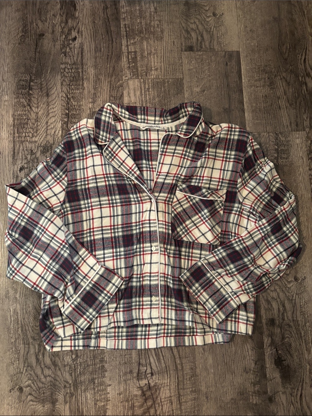 Abercrombie & Fitch Button Down Flannel Pajama Shirt -  Navy Plaid - Size Large